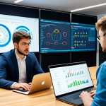 A diverse group of four professional individuals, including students and developers, engaged in a collaborative session. They are all fully clothed in modest, professional attire suitable for a tech environment. The setting is a modern, brightly lit co-working space or university innovation hub. Large screens display abstract quantum algorithms and cloud infrastructure diagrams. One person points at a screen, while others observe intently, some with laptops. The image conveys innovation, learning, and collaboration. Safe for work, appropriate content, fully clothed, professional, perfect anatomy, correct proportions, natural pose, well-formed hands, proper finger count, natural body proportions, high quality, professional photography, soft studio lighting.