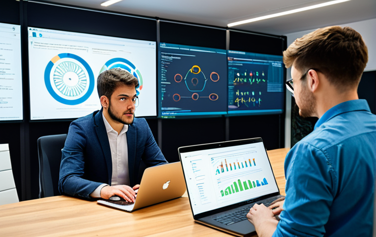 A diverse group of four professional individuals, including students and developers, engaged in a collaborative session. They are all fully clothed in modest, professional attire suitable for a tech environment. The setting is a modern, brightly lit co-working space or university innovation hub. Large screens display abstract quantum algorithms and cloud infrastructure diagrams. One person points at a screen, while others observe intently, some with laptops. The image conveys innovation, learning, and collaboration. Safe for work, appropriate content, fully clothed, professional, perfect anatomy, correct proportions, natural pose, well-formed hands, proper finger count, natural body proportions, high quality, professional photography, soft studio lighting.
