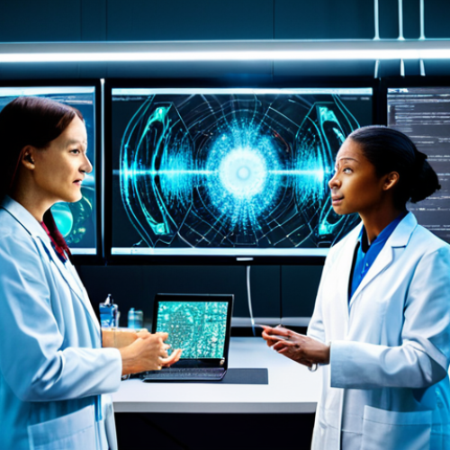 Home 20 **
"A team of diverse scientists collaborating in a high-tech laboratory, surrounded by holographic displays visualizing complex data streams and quantum algorithms. The scene showcases breakthroughs in medicine, finance, and logistics. Fully clothed, appropriate attire, safe for work, perfect anatomy, natural proportions, professional, modern setting, advanced technology, vibrant colors, high resolution, well-formed hands, proper finger count, family-friendly, scientific progress."
**