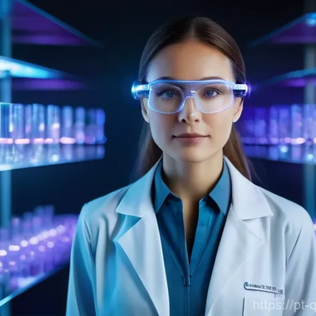 양자 기술의 산업 혁신 사례 - **Quantum Drug Discovery in a Futuristic Lab**
"A bright, ultra-modern pharmaceutical laboratory...