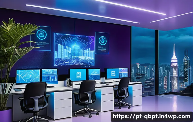 양자 기술과 기존 기술의 통합 - A futuristic corporate office environment in São Paulo, Brazil, showcasing a sophisticated hybrid qu...