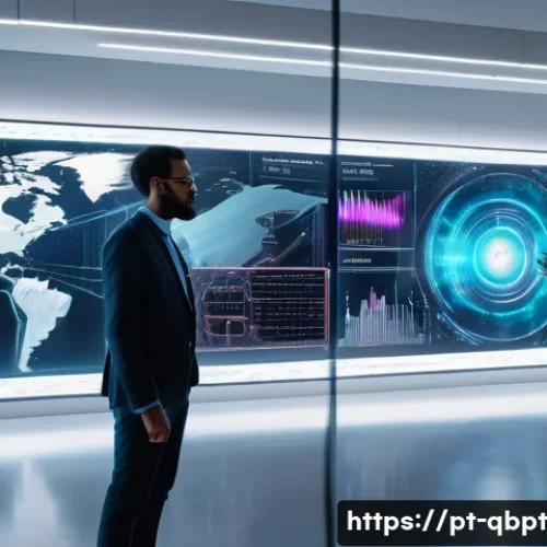 양자 컴퓨팅 교육과 관련 프로그램 - A modern virtual quantum computing laboratory scene, featuring a diverse group of young professional...
