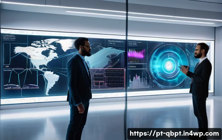 양자 컴퓨팅 교육과 관련 프로그램 - A modern virtual quantum computing laboratory scene, featuring a diverse group of young professional...